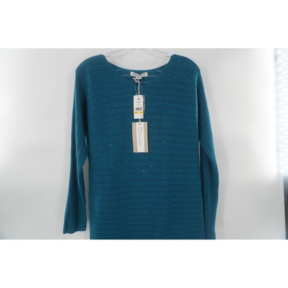 Tommy Bahama Teal/Blue Ribbed Knit Pullover Tunic Sweater Comfort/Work Top Sz M - Picture 8 of 9